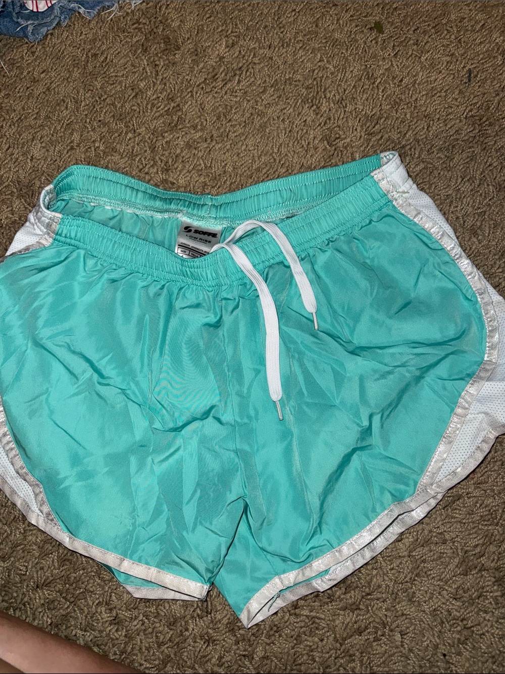 Soffe Aqua Teal Women's Athletic Shorts with White Trim